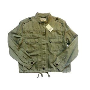 LUCKY BRAND Women Army Green Jacket Button Pockets Long Sleeve L LARGE NEW NWT